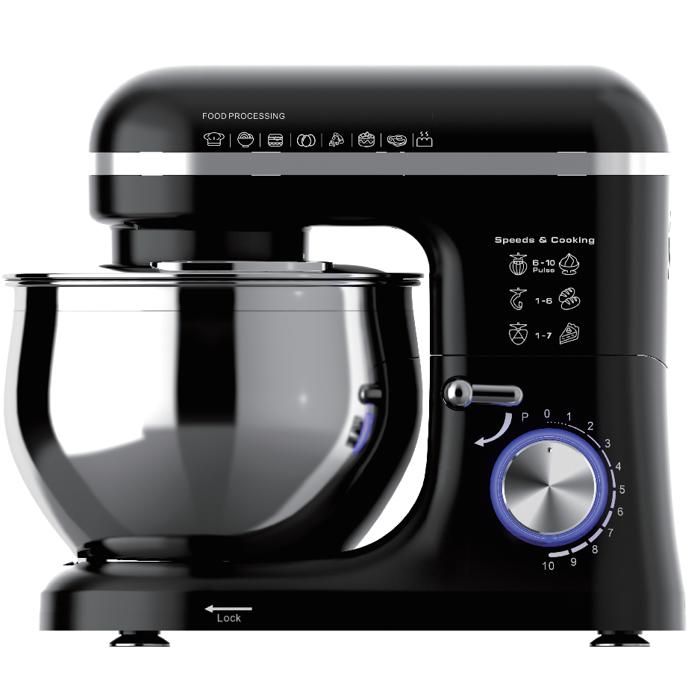Robot Pâtissier 1500W Double Bol Inox 5L + 3L 10 Vitesses + Pulse Batteur Fouet Crochet Batteur Pétrin Multifonction Noir