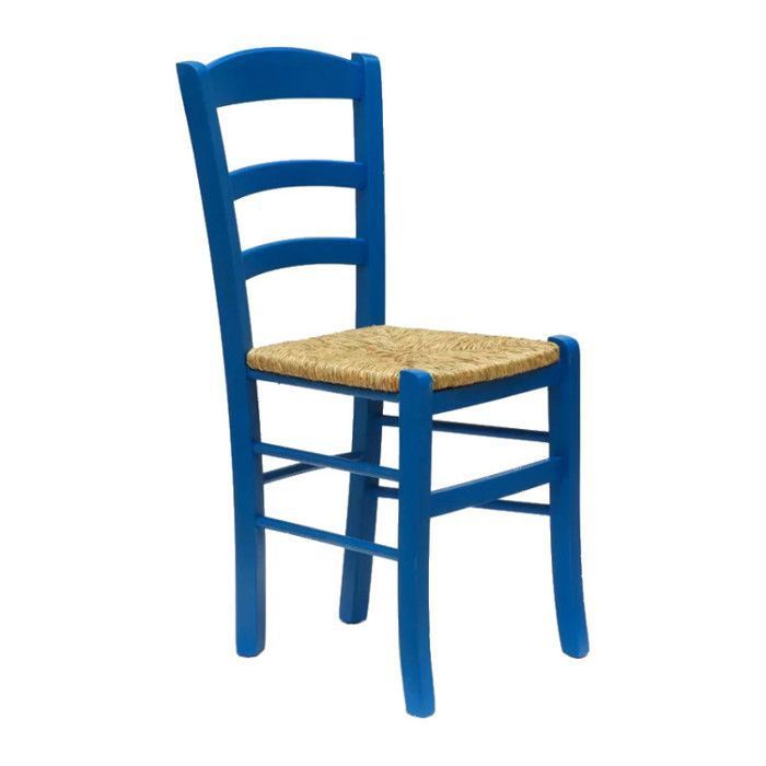 Chaise en Bois et Paille Colorée Rustique Salle à Manger et Cuisine - Bleu