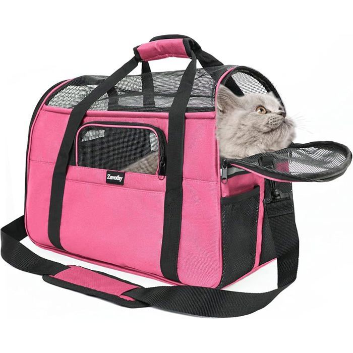 Sac transport chat chien respirant pliable caisse avec bandoulière réglable medium rose ROSE CAGE