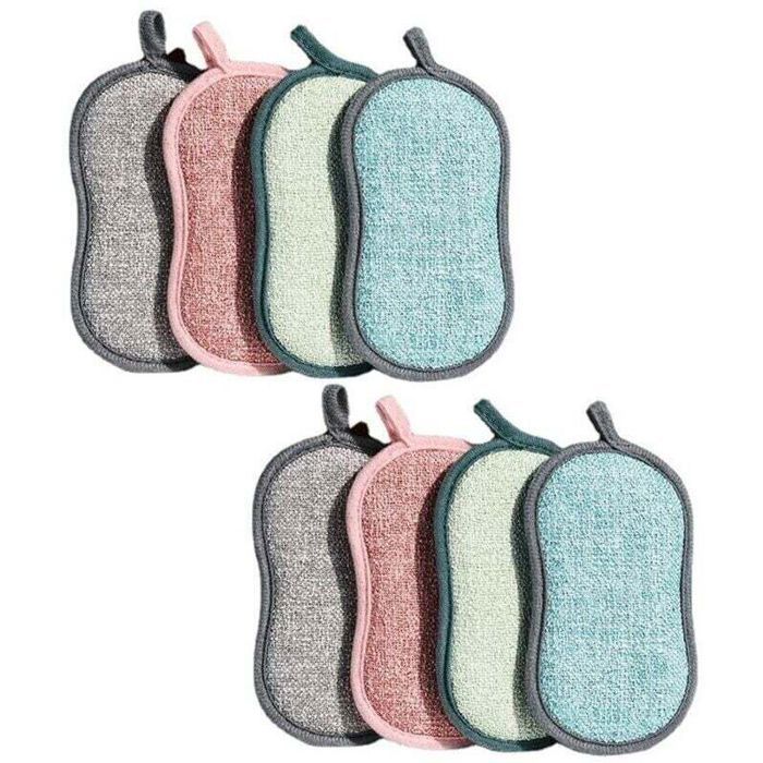 Éponge vaisselle lavable - PZCC - Lot de 8 - 16x9 cm - Double face - Bleu rose vert gris - Réutilisable