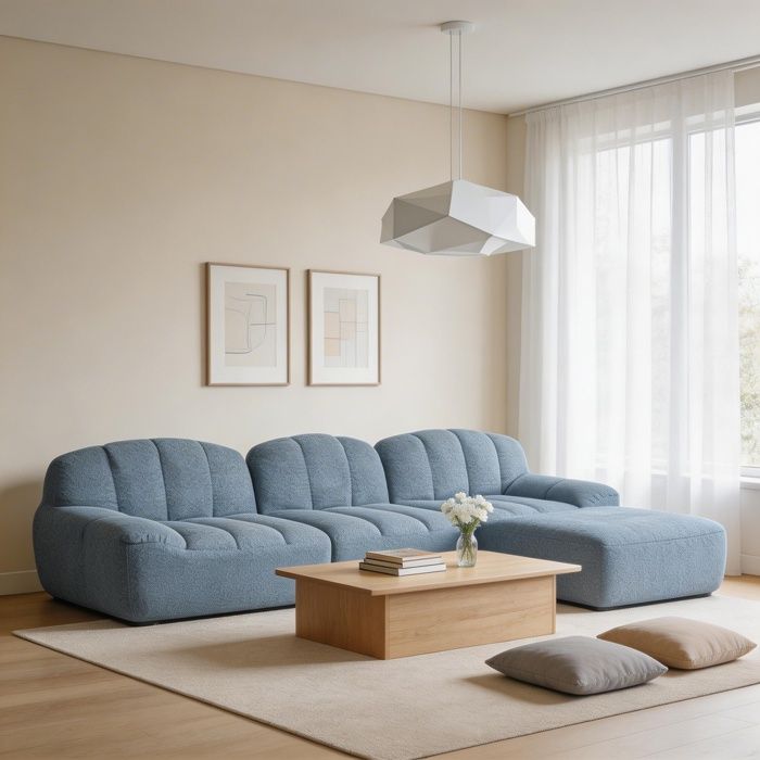 Canapé dangle modulaire - Boneless - 3 places - Mousse haute densité 32D (ferme) - Tissu corde bleu