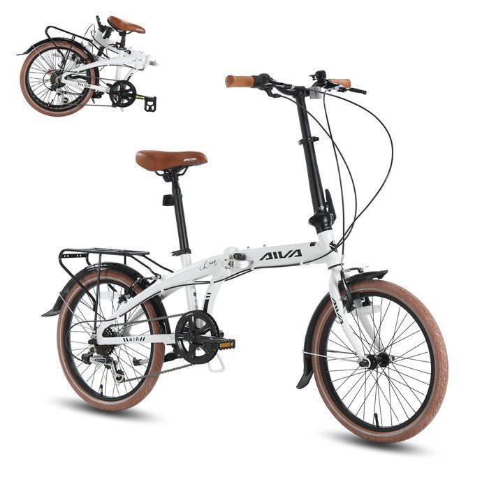 Vélo pliable AIVA - 20 pouces - VTT 7 vitesses - Cadre en alliage daluminiu- Vélo léger et facile à transporter-unisexe- Blanc