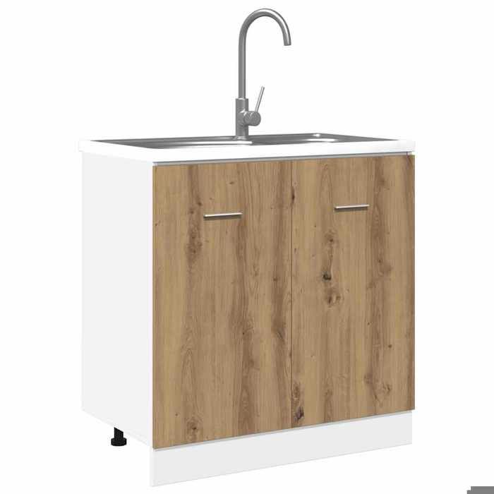 (17023)Moderne Meuble sous évier avec stockage Lyon Chêne artisanal 80x46x815 cm Bois dingénierie poid:20.9 kg