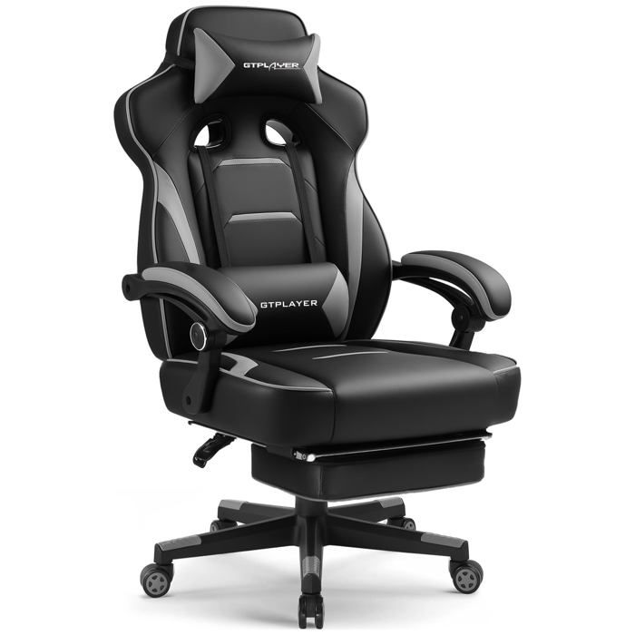 Chaise Gaming Ergonomique Repose Pieds Support Lombaire Appui Tête Réglables 180kg Inclinaison 155°