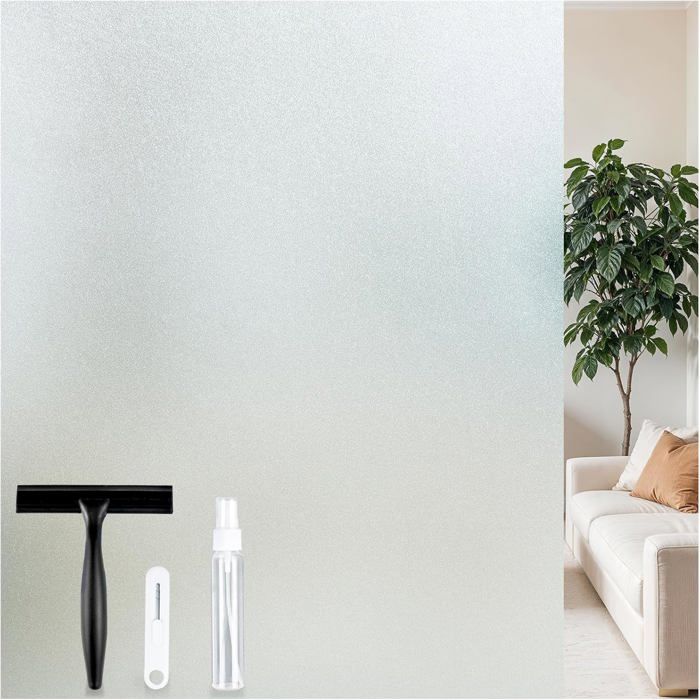 Film Fenetre Anti Regard avec Kit de PoseFilm Electrostatique Vitre Opaque Anti UVBrise Vue Fenetre Dépoli pour Salle de Bain