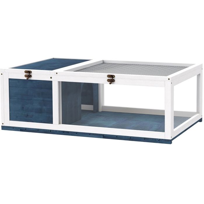 WOVREO Maison pour tortue 91 x 60 5 x 32 cm en bois bleu enclos pour reptiles avec dessus ouvrant