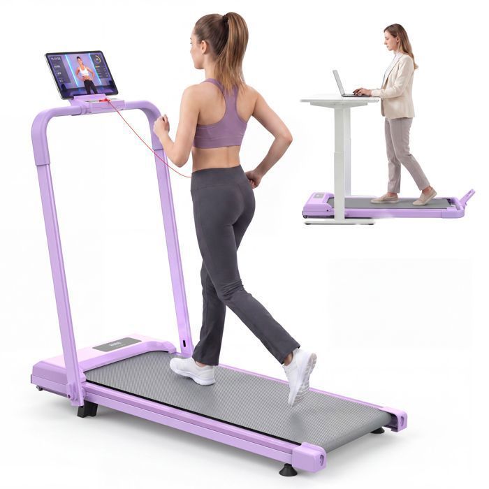 Tapis de course pliable 3-en-1 - Memkey - Violet - 1 à 12 km/h inclinaison 10 % appli connectée charge 120 kg