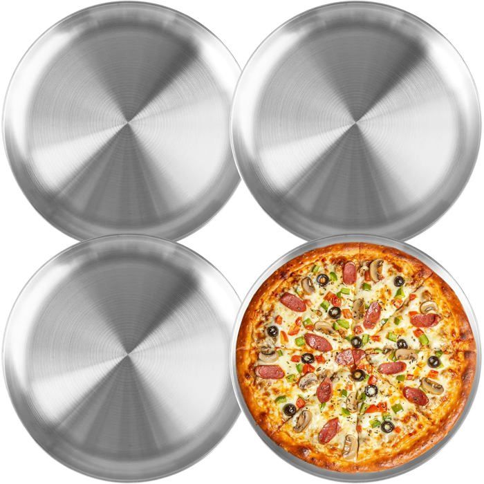 Lot de 4 Planches à Pizza Rondes en Acier Inoxydable 26 cm Plateau de Cuisson pour Four Idéal pour Apéritifs et Desserts