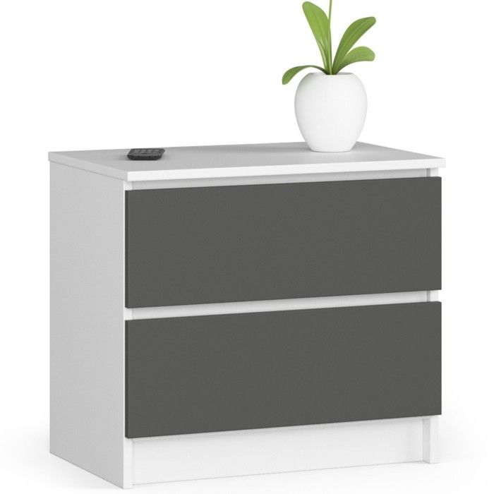Table de chevet AKORD K60 Blanche 60 cm 2 tiroirs façade Gris Graphite 60x40x55 cm Table de chevet AKORD K60 Blanche 60 cm 2 tiroirs façade Gris Graphite 60x40x55 cm