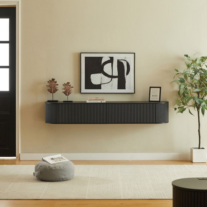 Meuble TV suspendu - FUNMOON - Funmoon - 180 cm - Noir - Pour TV 50–80 pouces