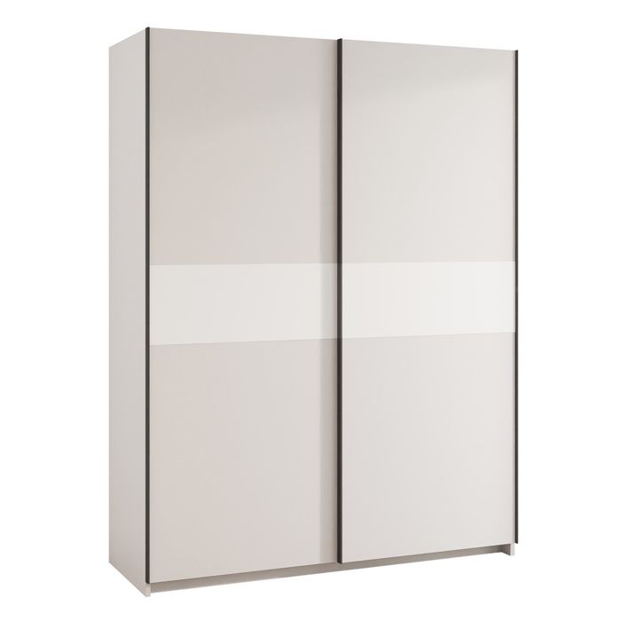 Armoire RENO 150 cm - porte coulissante - avec étagères et tringle à vêtements - Cachemire / Blanc mat