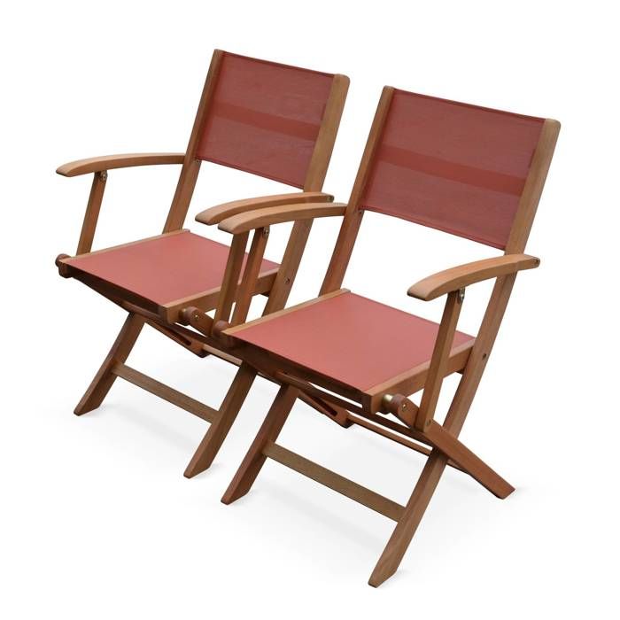 fauteuils de jardin en bois et textilène - almeria terra cotta - 2 fauteuils pliants en bois d'eucalyptus fsc huilé et textilène