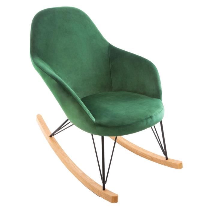rocking chair en velours ewan - vert - atmosphera - contemporain - design - relaxation