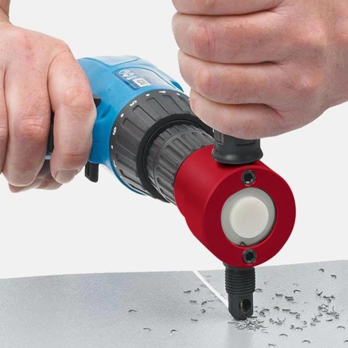 Double Tête Feuille De Métal Nibbler Scie Cutter 360 ° Réglable Power Drill Attachment