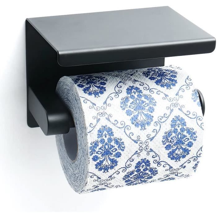 Étagère De Douche Porte-Papier Hygiénique Avec Étagère - Support Mural Noir En Aluminium Épais