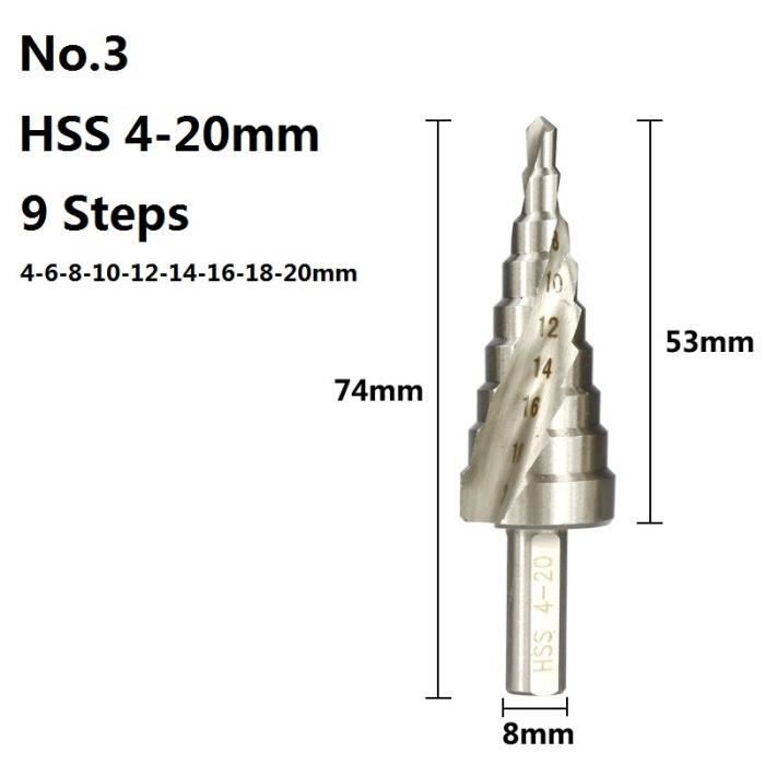 Foret Étagé 9 Tailles 4-20mm – HSS M35 Pour Métal, Bois, Plastique – Pour Pros & Bricoleurs - 11