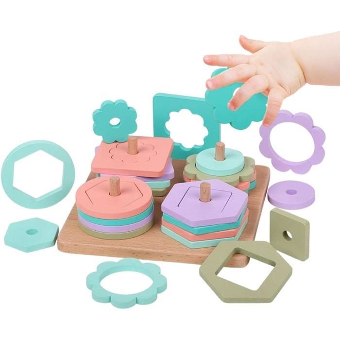 Jouets En Bois De Tri Et D'Empilage Montessori Blocs Géométriques De Reconnaissance De Couleur De Forme Assortis De Puzzle Avec La - Jeux - Jouets