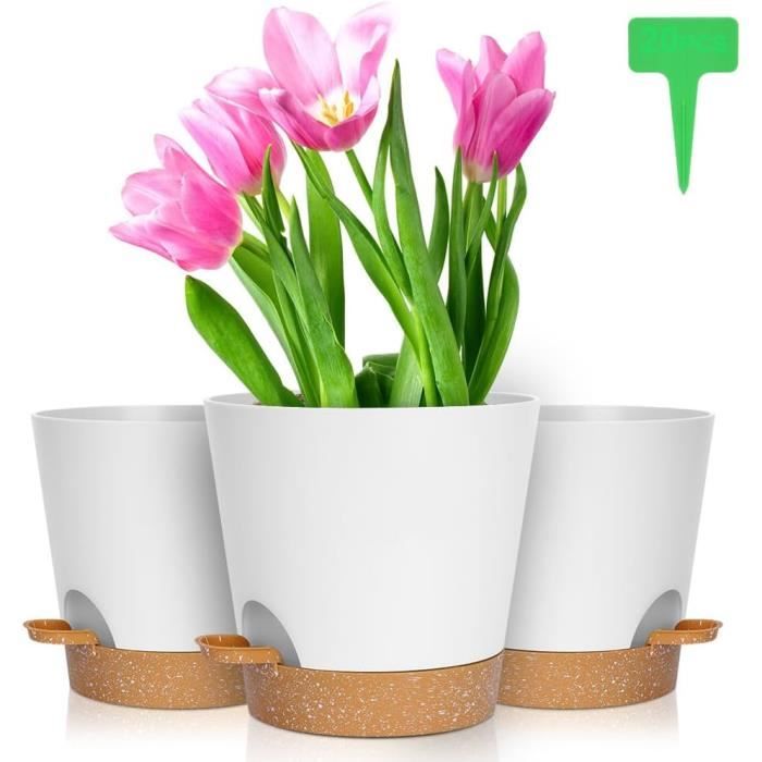 Pots De Plantes 12 Cm - Lot De 2 - Plastique Avec Trous De Drainage Et Soucoupe - Blanc - Pour Intérieur/Extérieur - 11