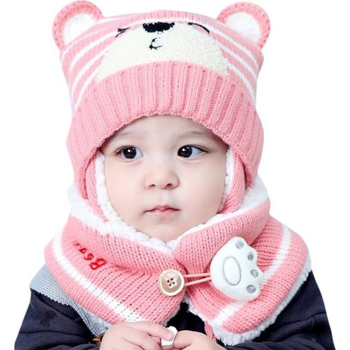 Bonnet hiver pour Bébé de 6 mois à 1 ans Rouge Chapeaux Set 2 pièces  Ensemble Echarpe Calotte Chapeau Bébé Fille Garçon Enfants