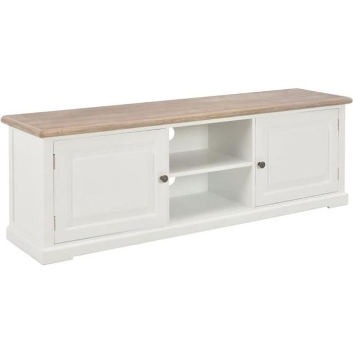 meuble tv blanc bois 120 x 30 x 40 cm ywt cdiscount maison