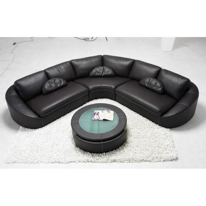 Canapé d'angle en cuir noir arrondi - Achat / Vente canapé ...