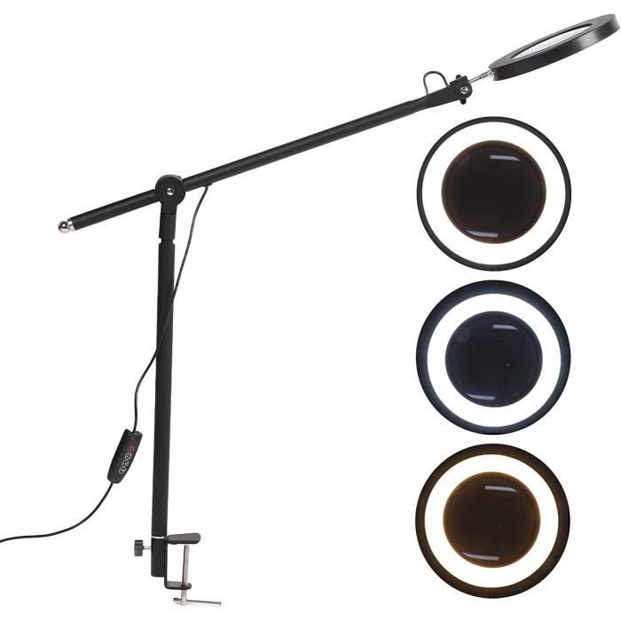 Lampe loupe à LED, lampe loupe à 3 modes avec tige de support pour