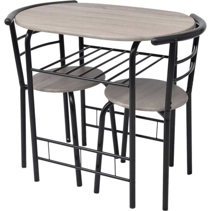 Ensemble table et chaises de Salle à Manger - Structure en Fer + MDF - Noir - 2 places