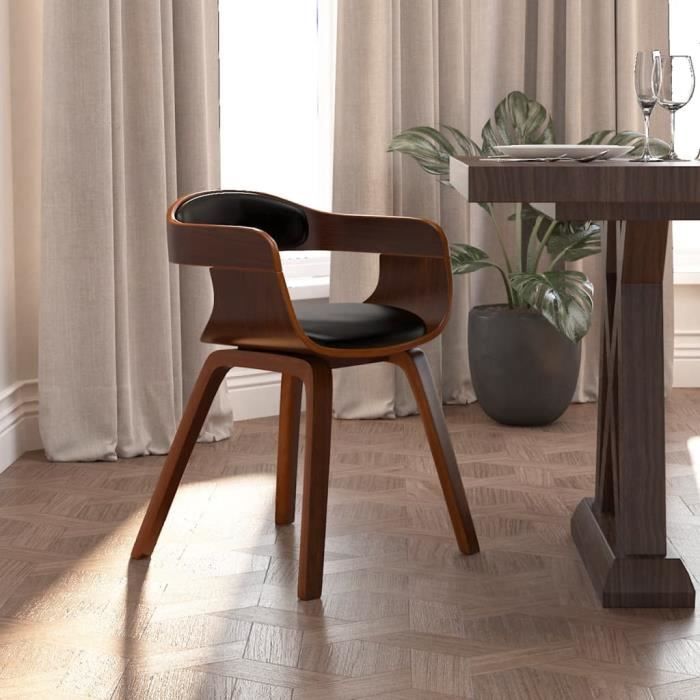 BINGO - TOP Chaise de salle à manger Noir Bois courbé et similicuir Chaises de cuisine Meuble de cuisine J*654