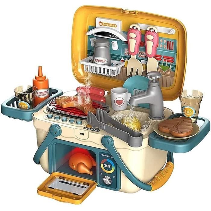 MARSEE Simulation évier de cuisine panier de pique-nique portable jouets de cuisine pour enfants avec lumière et musique
