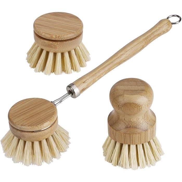 Brosse Vaisselle Bambou Et Sisal - Poils Longs Avec Tête Rechange - Écologique