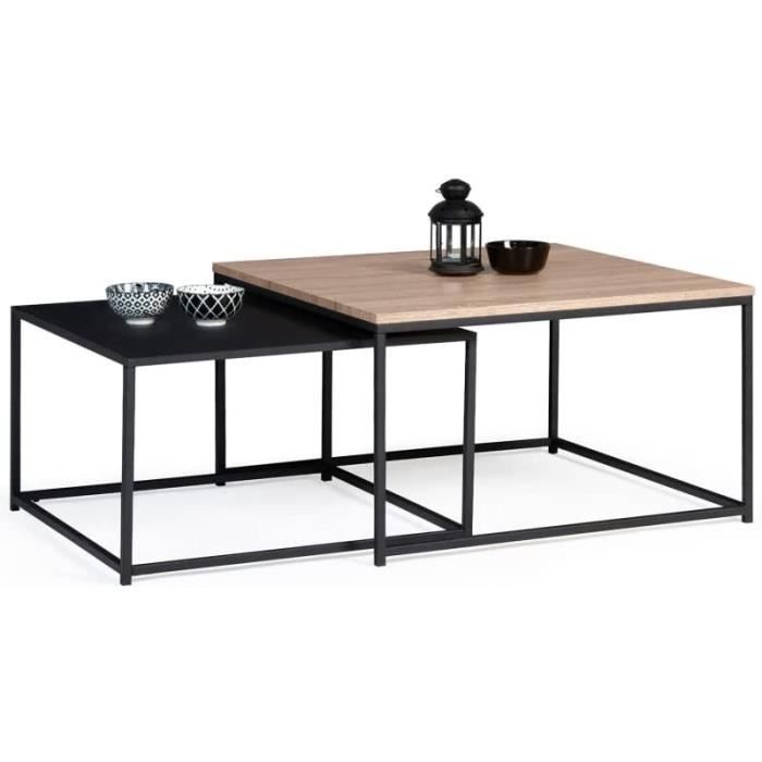 IDMarket Lot de 2 Tables Basses gigognes Denton 6070 métal Noir et