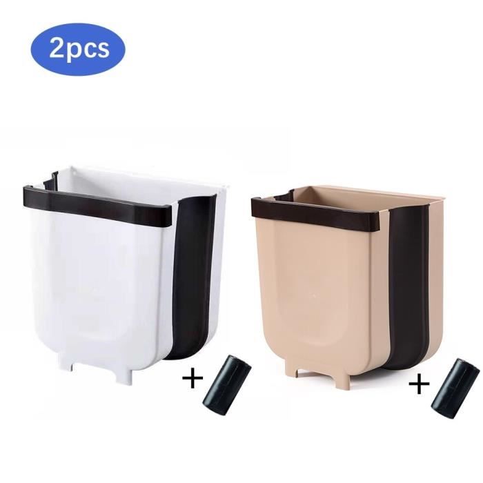 Poubelle Murale Suspendue Avec Couvercle - 26x25x15 Cm - Plastique Beige, Gain De Place - Pour Porte D'armoire Cuisine Ou Salle De Bain - 8