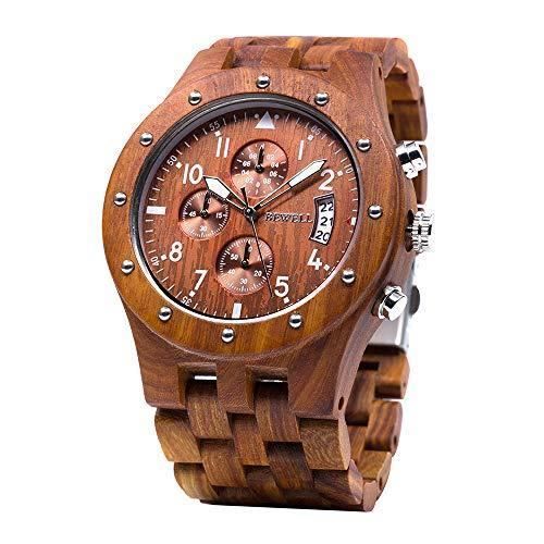 BEWELL Montre Bois Homme Chronographe Quartz avec Bracelet en