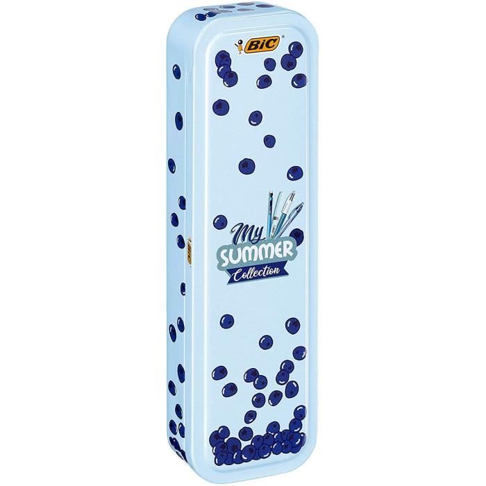 BIC Summer Blue Box : Stylo gel (0,7 mm), Porte-mines, Stylo bille 4 couleurs (1,00 mm), Surligneur - Bleu, Lot de 4