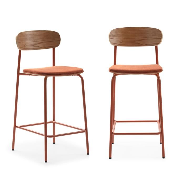 CALICOSY - Lot de 2 tabourets en tissu avec pieds en métal H66 cm - ADRIANA - Orange CALICOSY - Lot de 2 tabourets en tissu avec pieds en métal H66 cm - ADRIANA - Orange