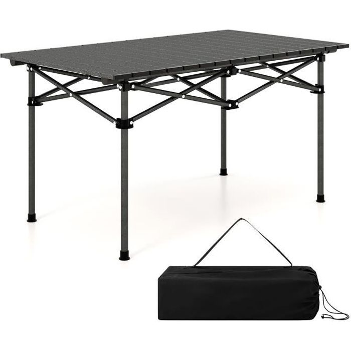 costway table de camping pique-nique pliante en aluminium, 95x55x50 cm, table de jardin pliable 4 à 6 places avec sac de transport