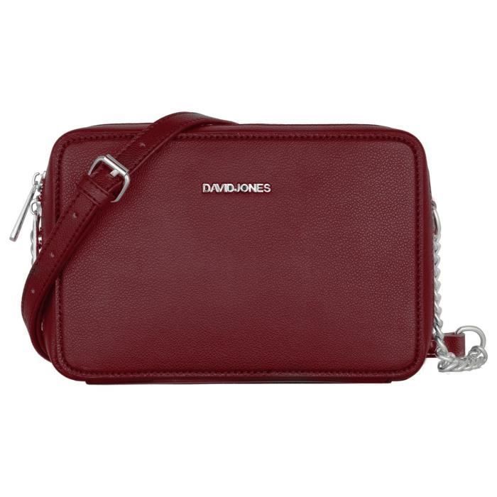 David Jones Petit Sac Bandouliere Rectangulaire Sac a Main Chaine Porte Epaule Cuir PU Compartiment Zip Besace Mode Rouge Rouge bordeaux Cdiscount Bagagerie Maroquinerie
