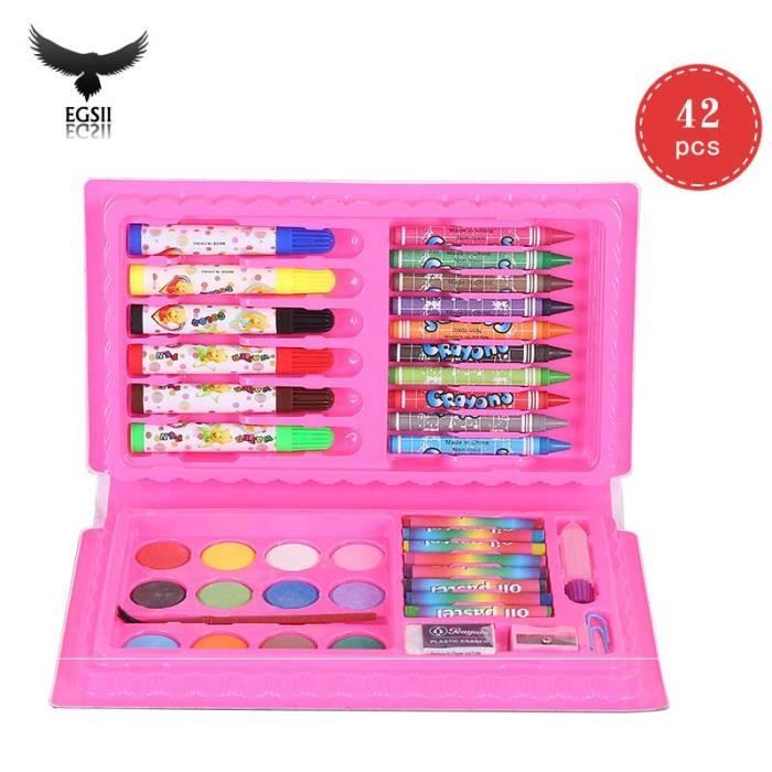 Egsii 42pcs Dessin Crayon De Couleur Stylo Feutre Stylo Aquarelle Crayon En Cire Rentré Ecole Rose