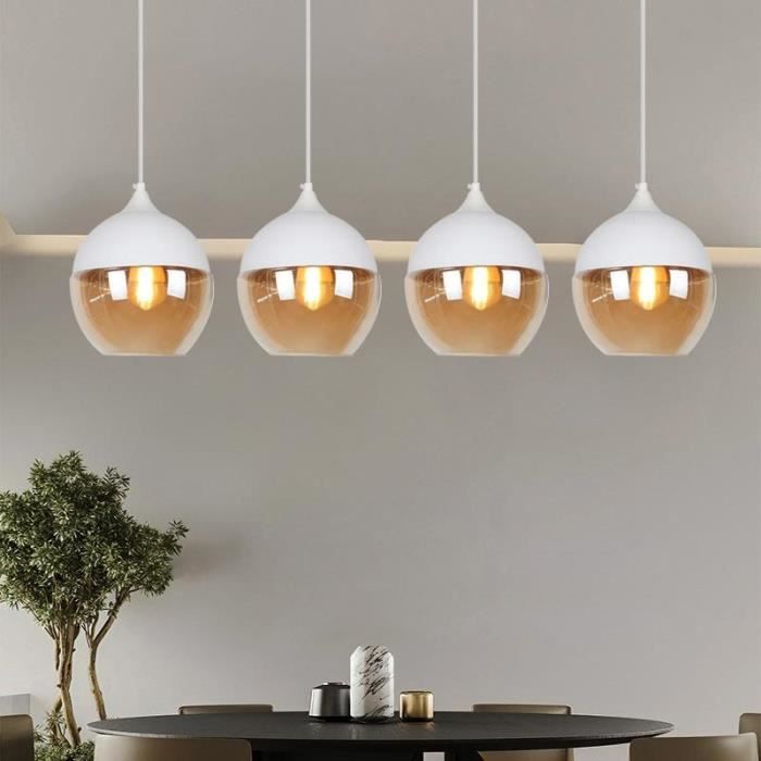 MOGOD 4pcs Lustre en Verre E27 Luminaire Moderne Vintage Lampe Plafonde Abat-Jour Ambre Blanc Ø20cm - Style A