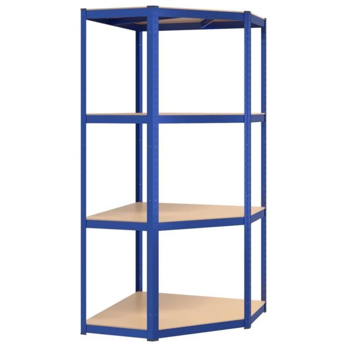 bao étagère d'angle à 4 niveaux bleu acier et bois d'ingénierie - 7358244813997