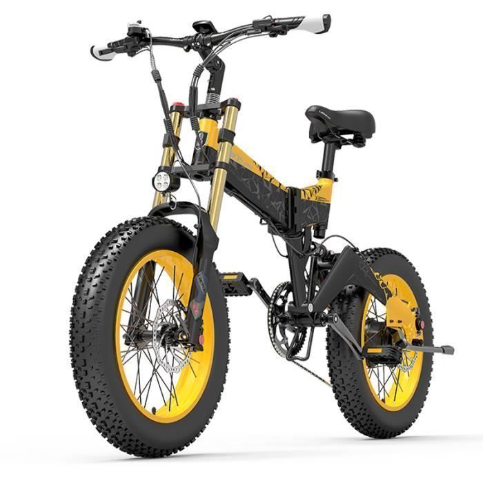 velo electrique LANKELEISI X3000PLUS 20 pouces 45KM-H Moteur 1000W Autonomie 120km amortisseur avant VTT fat bike 48V17.5Ah Jaune