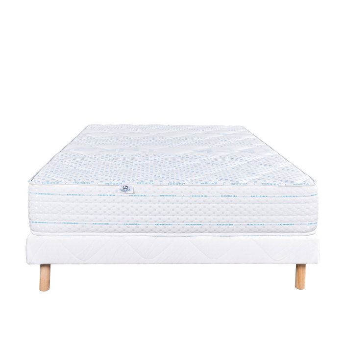 LUXURY LITERIE - Ensemble matelas + sommier - THERMOTEC - 140 x 190 cm - Tapissier - Ferme - Face été/hiver