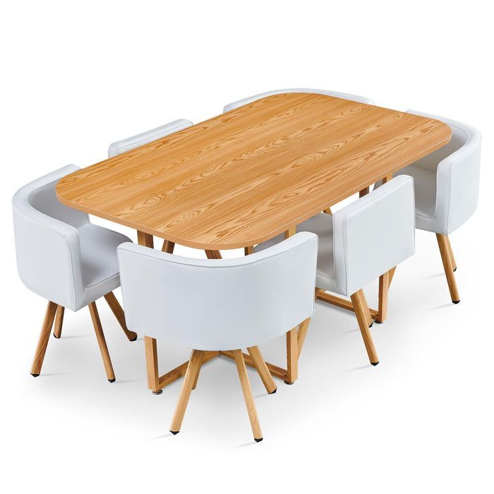 MENZZO Table et chaises Oslo XL Chêne et Simili Blanc - table à manger L150 x P90 x H75 cm MENZZO Table et chaises Oslo XL Chêne et Simili Blanc - table à manger L150 x P90 x H75 cm
