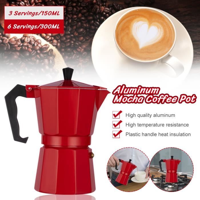 Cafetière italienne en aluminium, capacité de 3 tasses 150ml-ROUGE