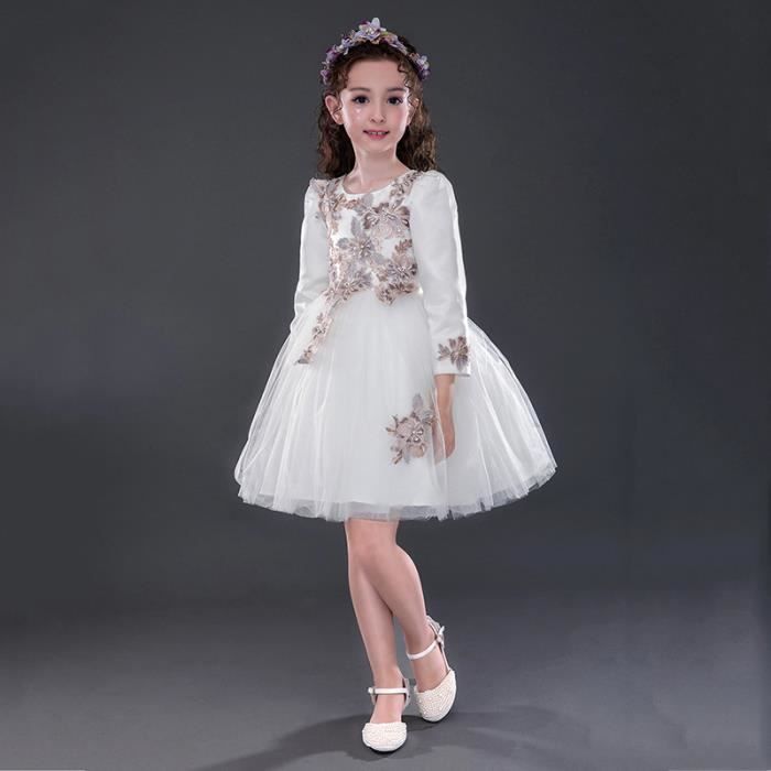 Robes Pour Filles Fete D Anniversaire De Soiree Formelle Robe 2018 A Manches Longues Appliques Blanc Achat Vente Robe Cdiscount