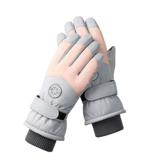 Gants de ski femme - écran tactile - velours chauds imperméables et antidérapants - Gris/Rose