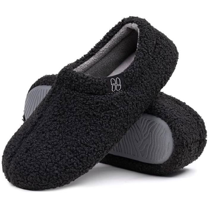 Chausson Femme d'Intérieur Fermé Confortable FONDUPIN Teddy-Noir  Synthétique Mixte