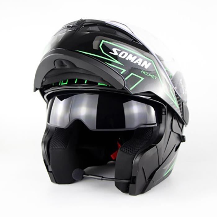 Frcychri Casque De Moto Modulable Bluetooth, Casque Avant Rabattable Double Visière, Adulte