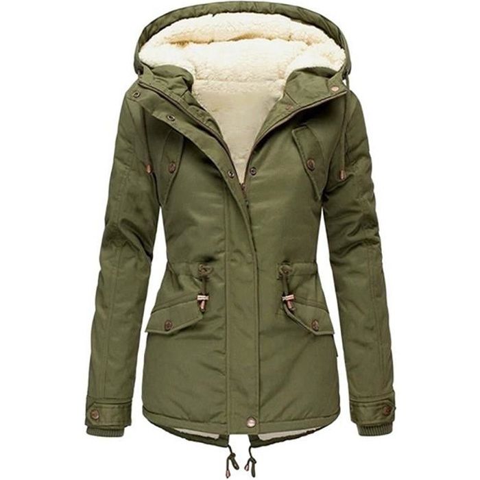 Veste manteau capuche Manches Zipper Pocket Dames Veste d'hiver Chaud - Vert - Femme Vert 