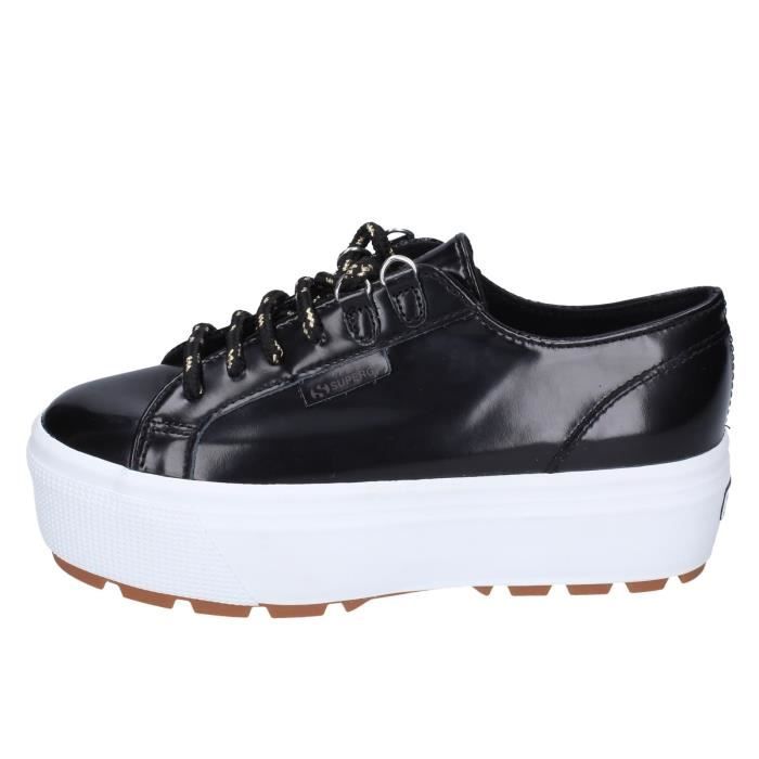SUPERGA Baskets Femme Noir Cuir brillant BE744 Noir Cdiscount
